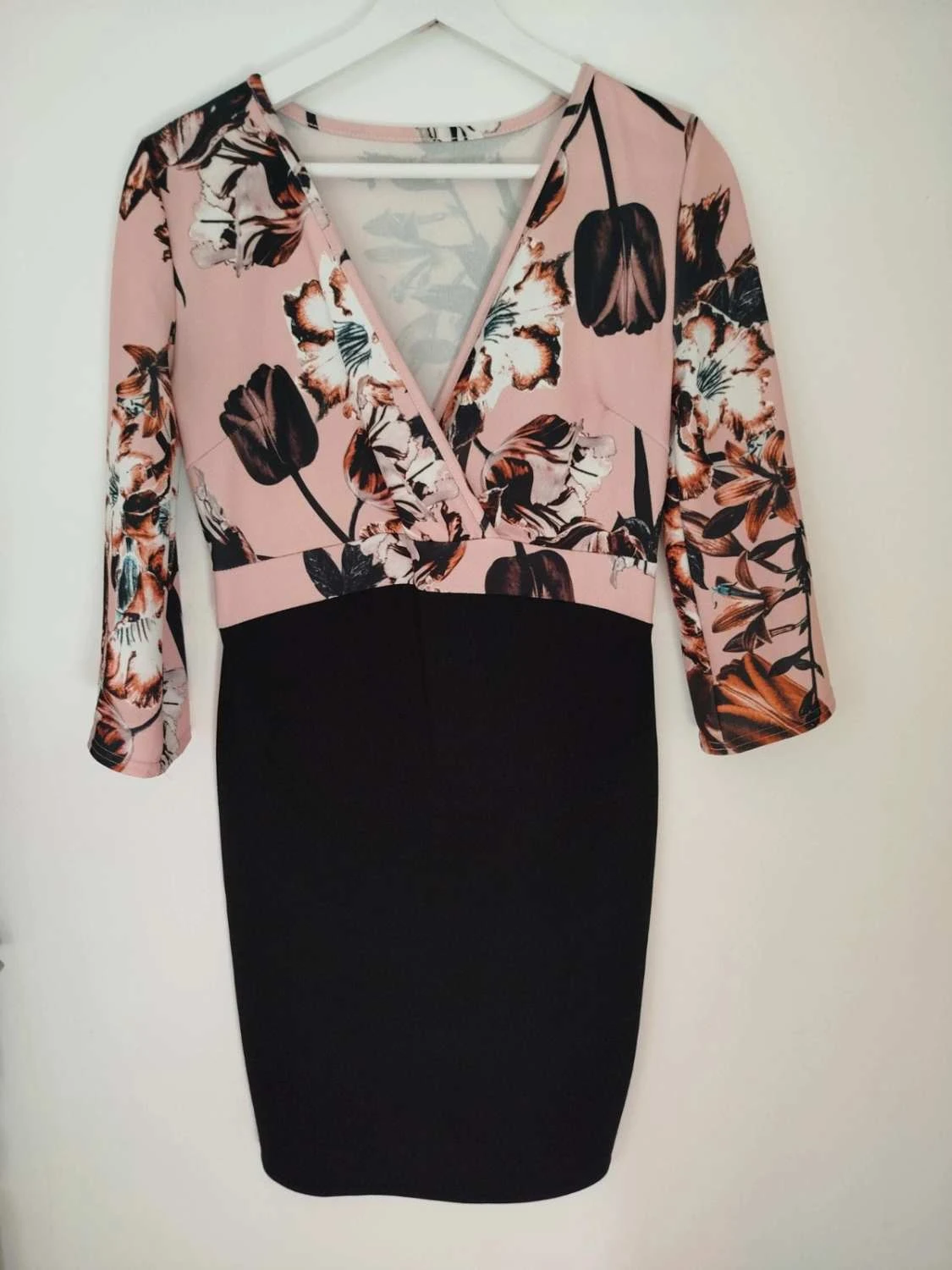 💢Vestido ajustado floral rosa y negro mangas 3/4 Mujer talla M / 38 – photo 5